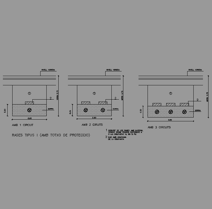 Bloque Autocad Zanjas alumbrado tipo I (con ladrillo tocho de protección)